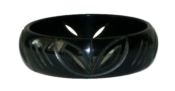Carved black bakelite bangle