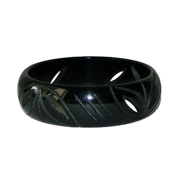 Carved black bakelite bangle