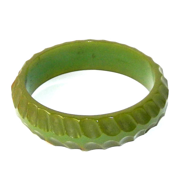 Carved green bakelite bangle