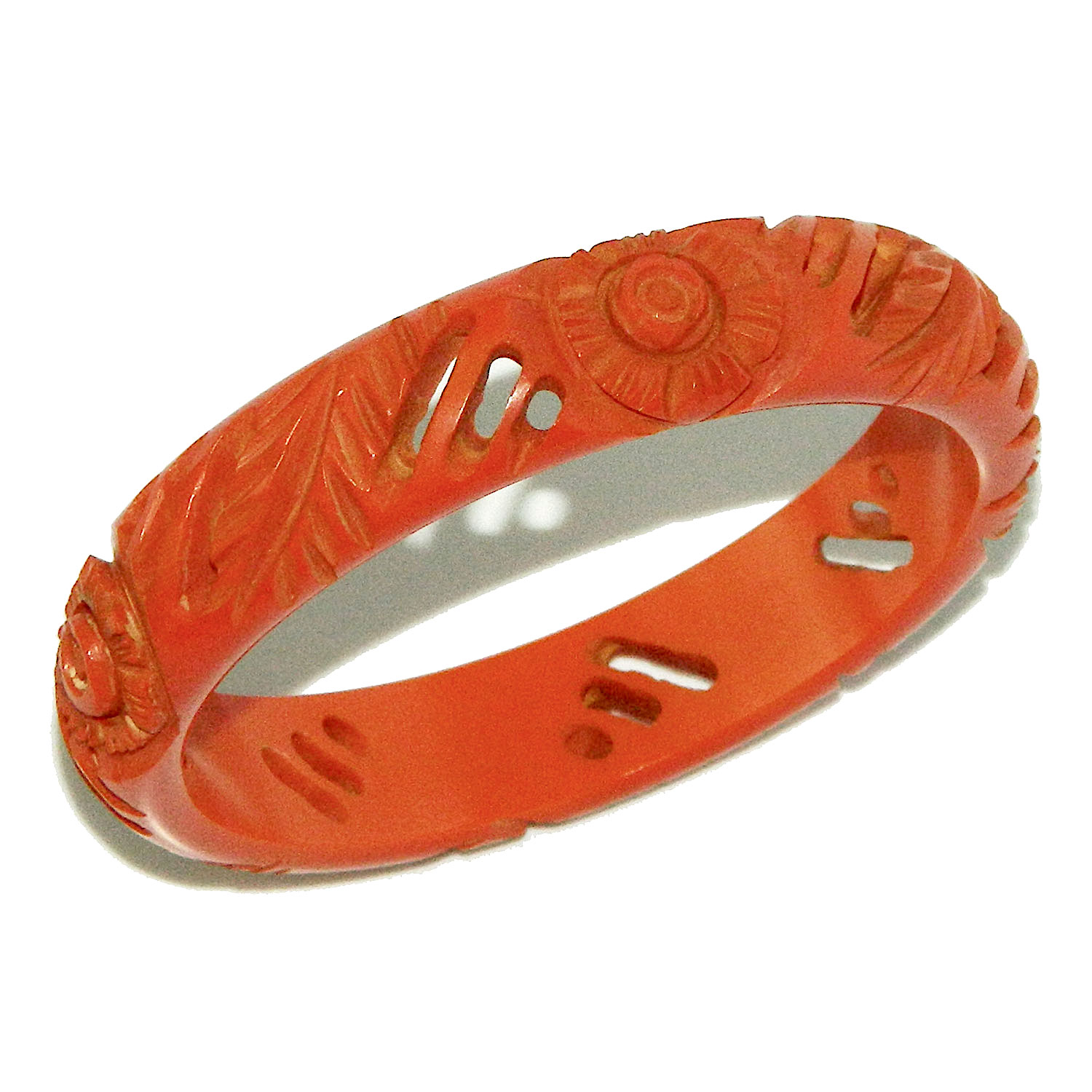orange carved bakelite bangle
