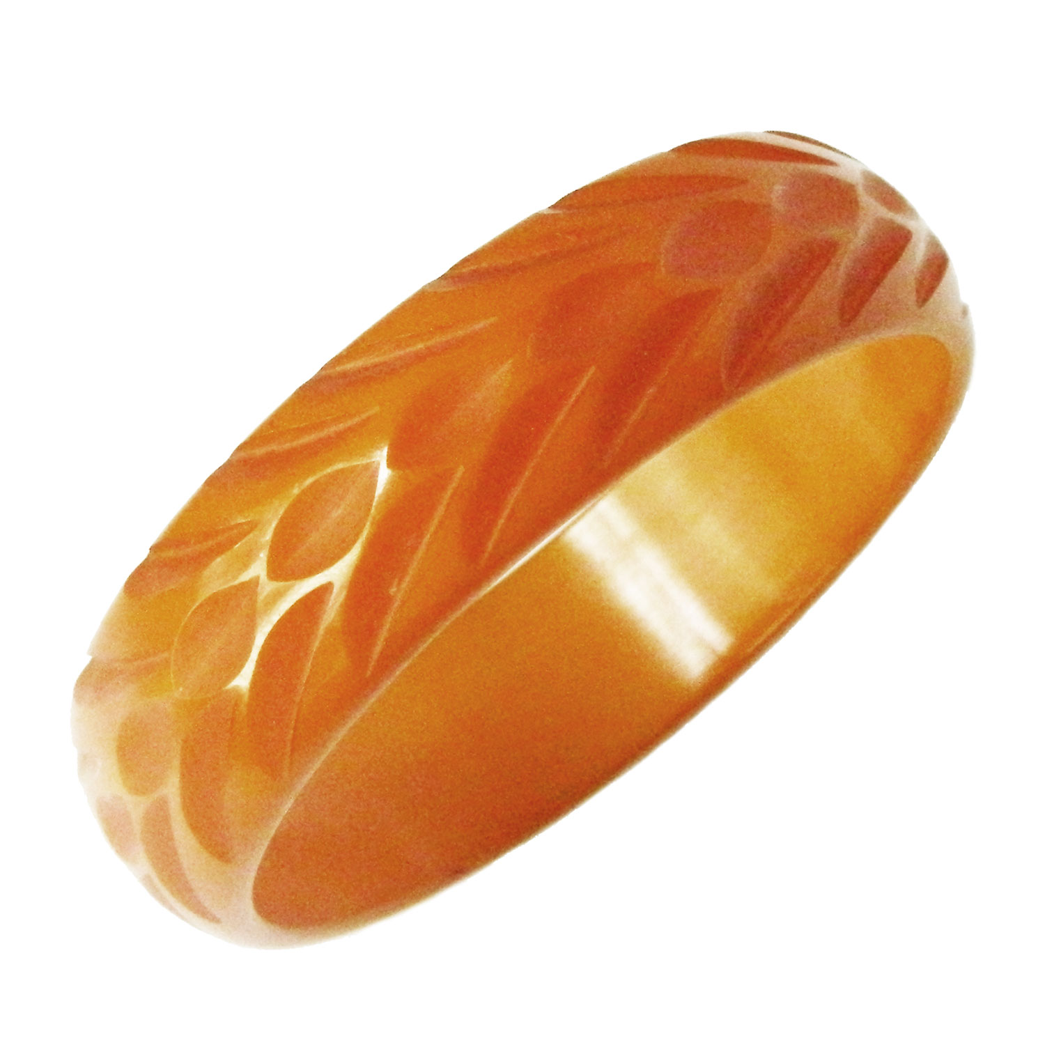 Carved orange bakelite bangle
