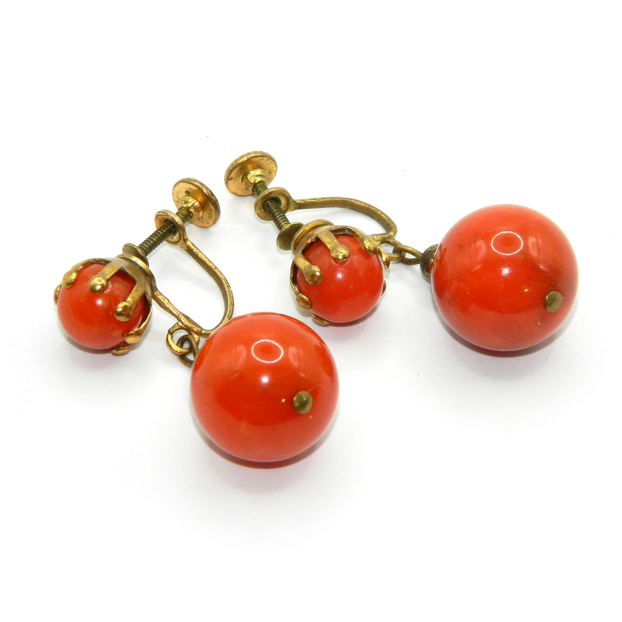 Orange bakelite drop earrings