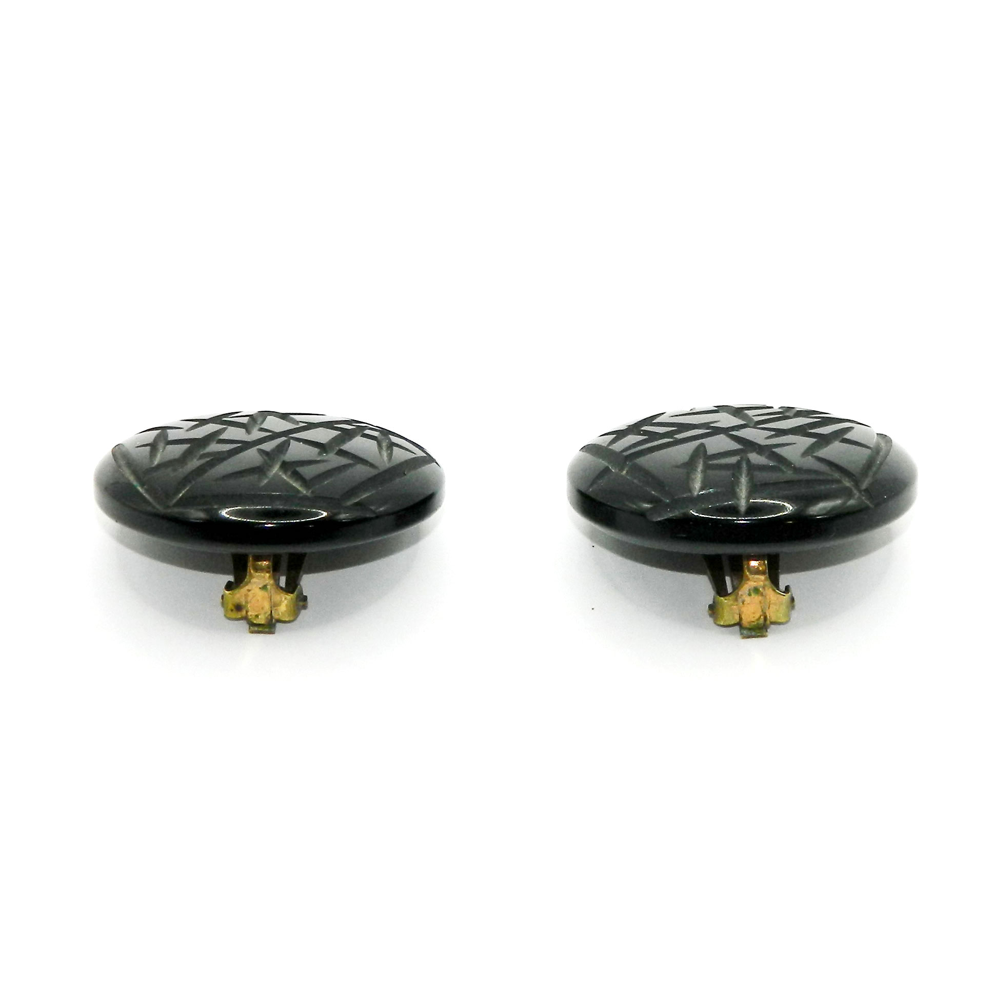Carved black bakelite earrings