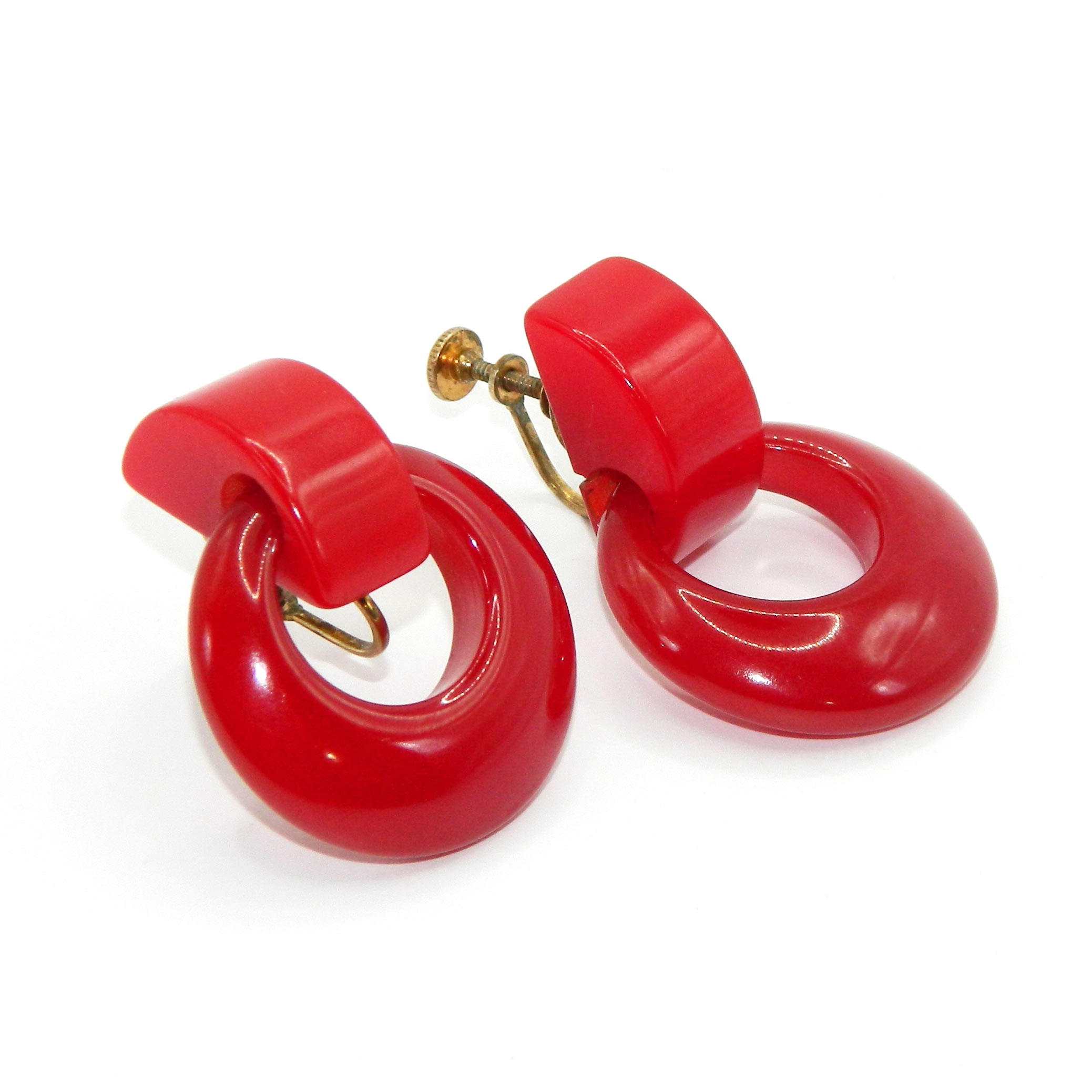 Red bakelite drop earrings
