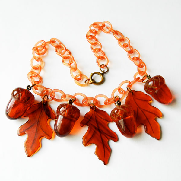 Bakelite acorn charm necklace