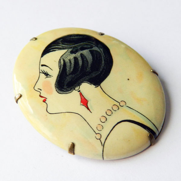 flapper girl cameo brooch