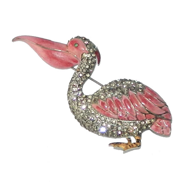 1930's rhinestone pelican brooch
