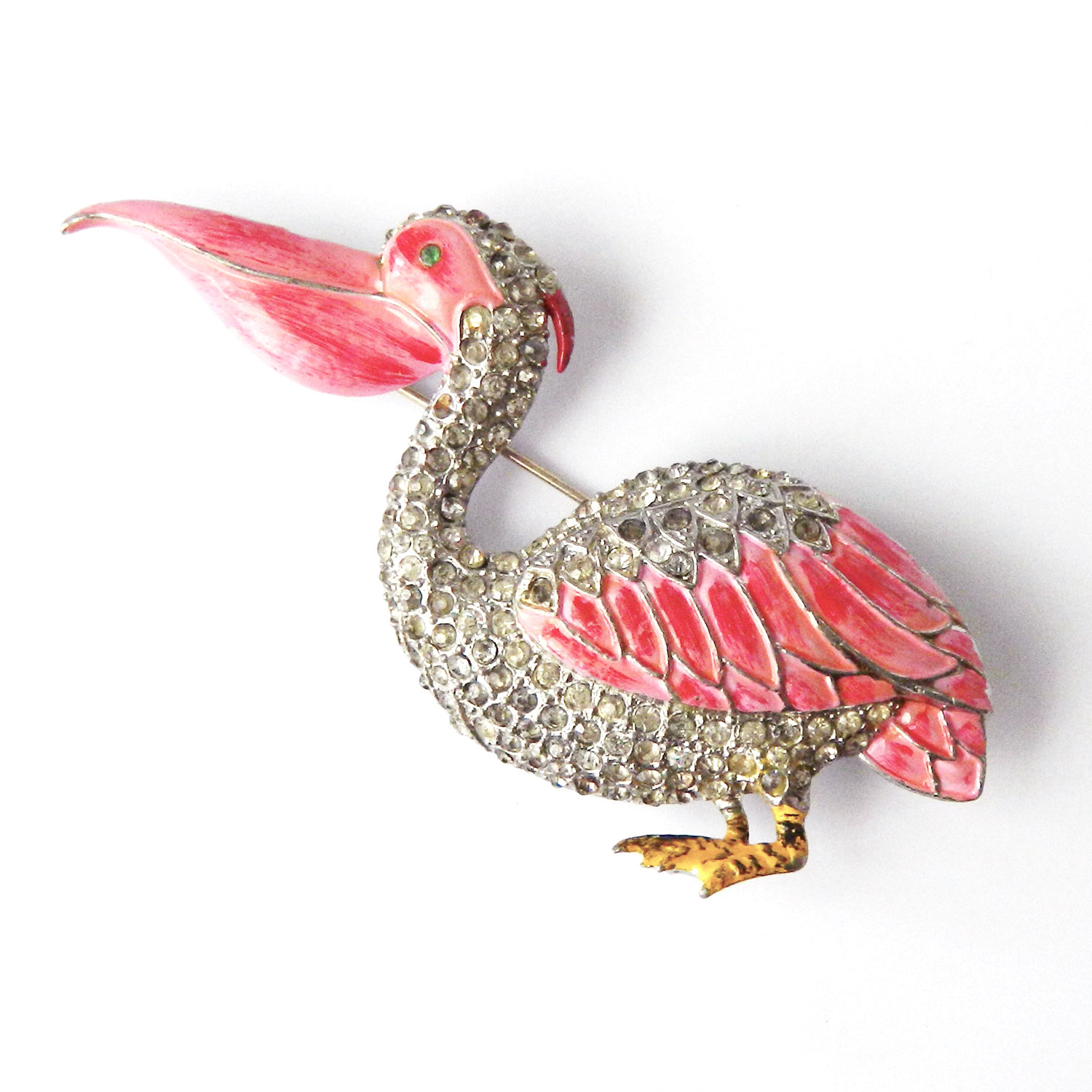 1930's rhinestone pelican brooch