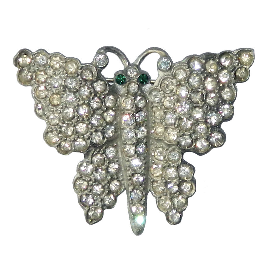 1930's rhinestone butterfly brooch