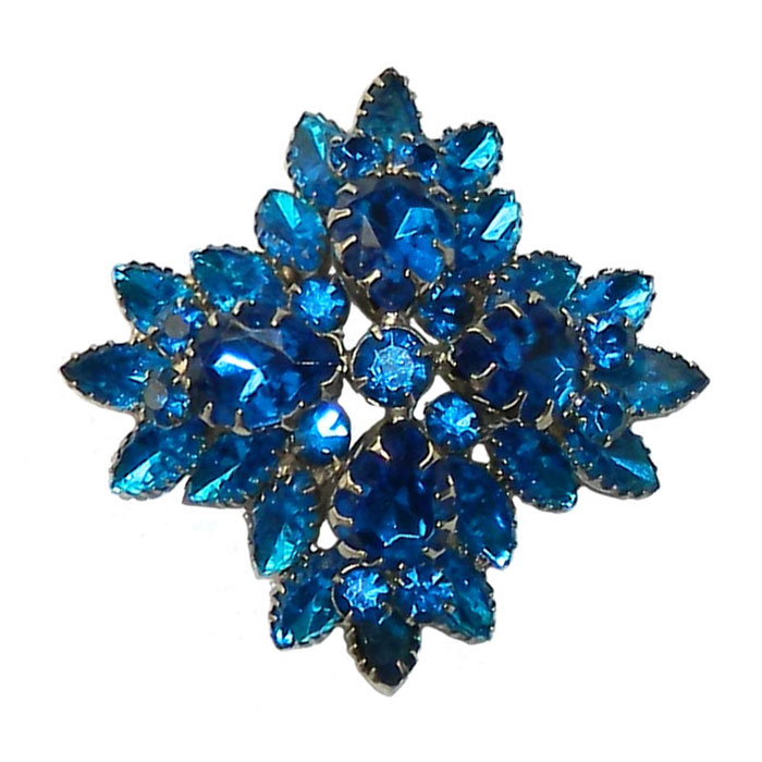 1950s blue rhinestone brooch