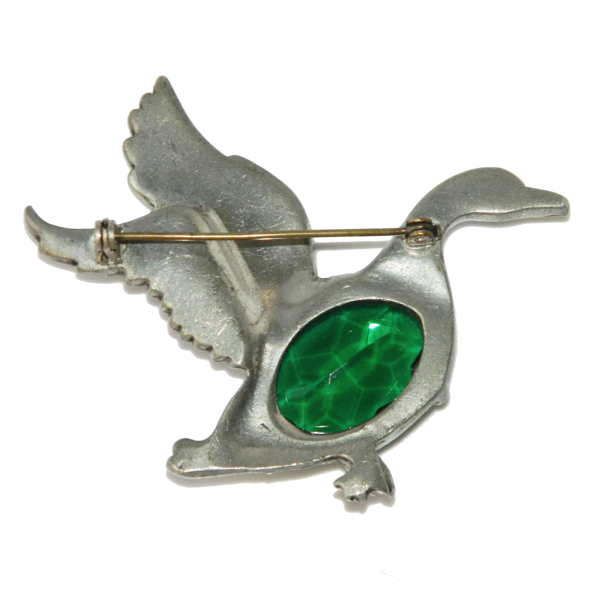 1940s mallard duck rhinestone brooch