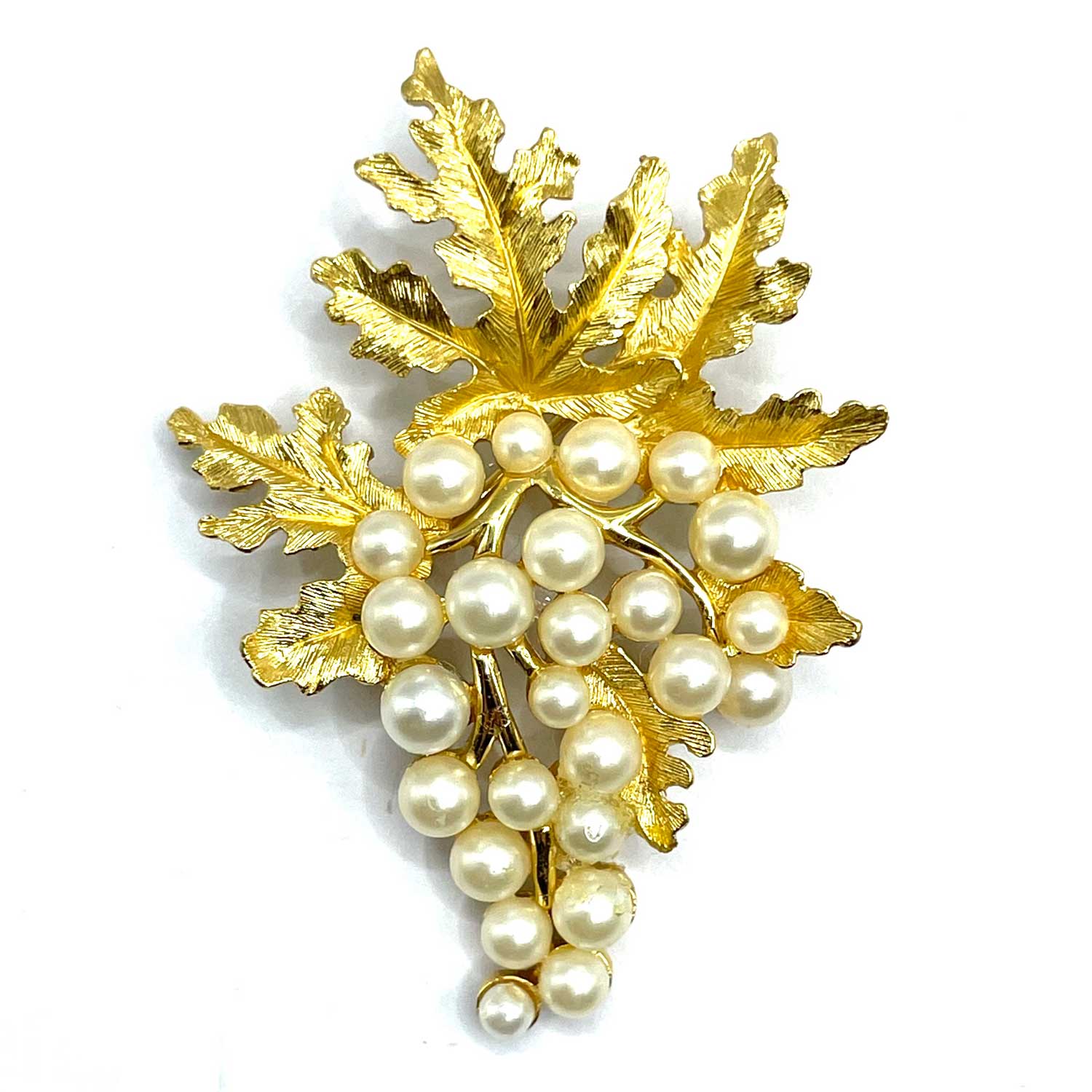 Crown Trifari faux pearl grapes brooch