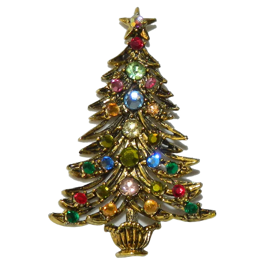 Hollycraft Rhinestone Christmas Tree Brooch