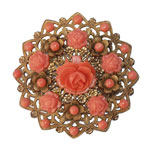 floral faux coral brooch
