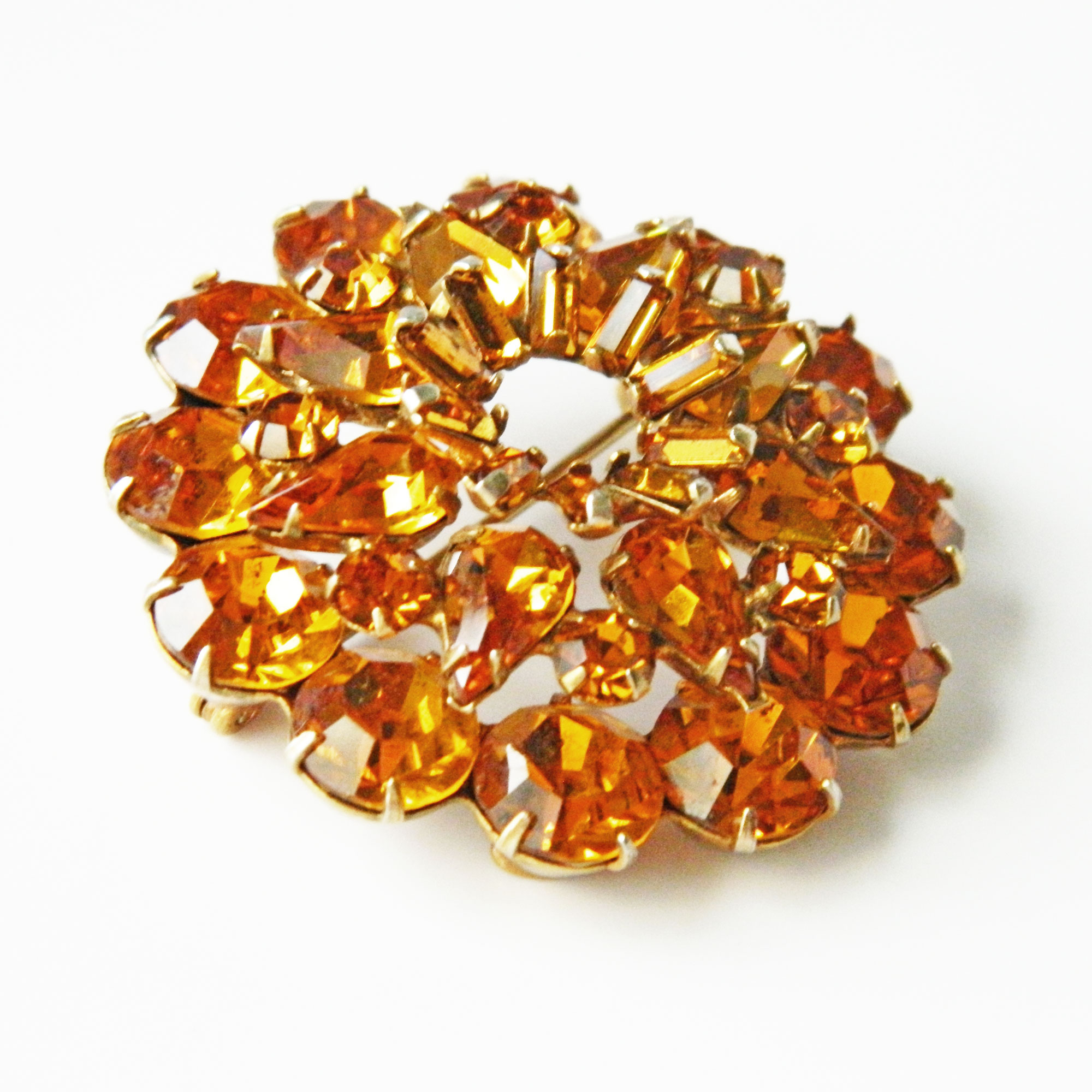 Weiss amber rhinestone brooch