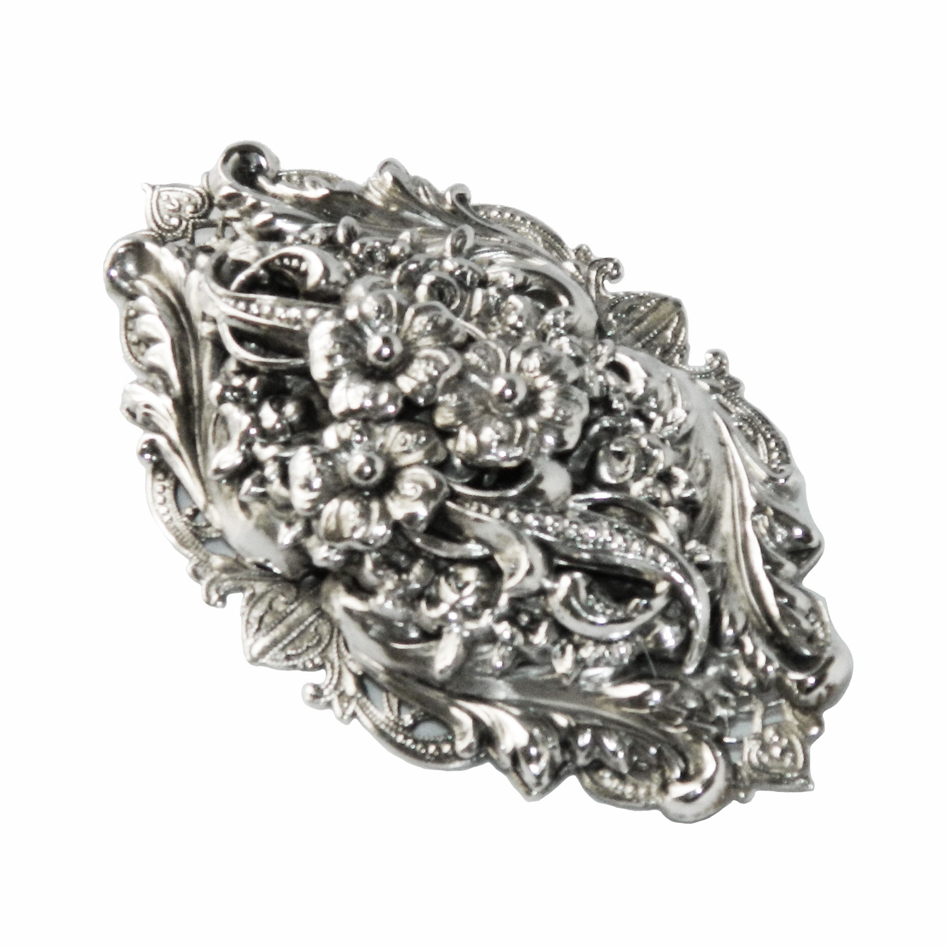 Silver metal floral brooch