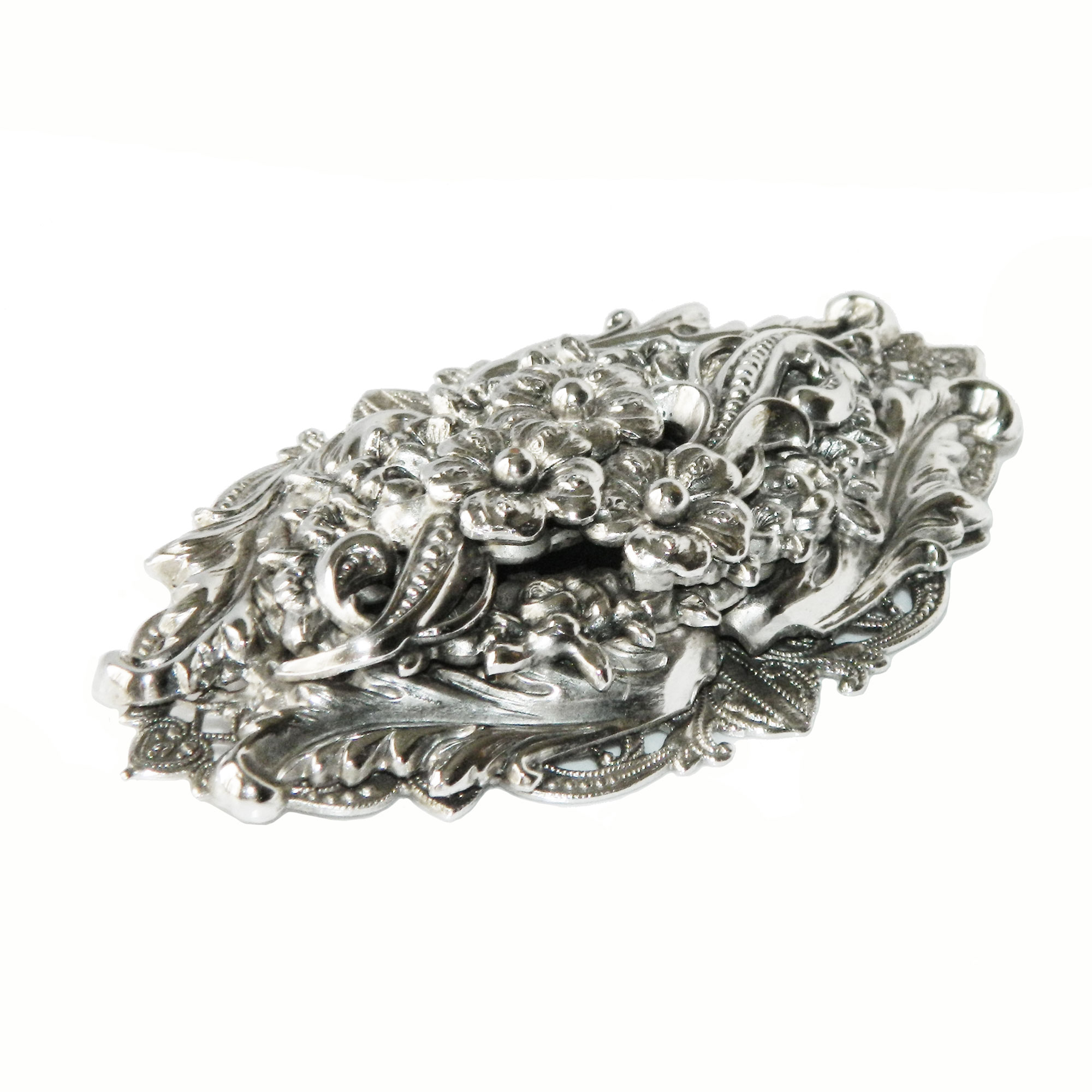 Silver metal floral brooch