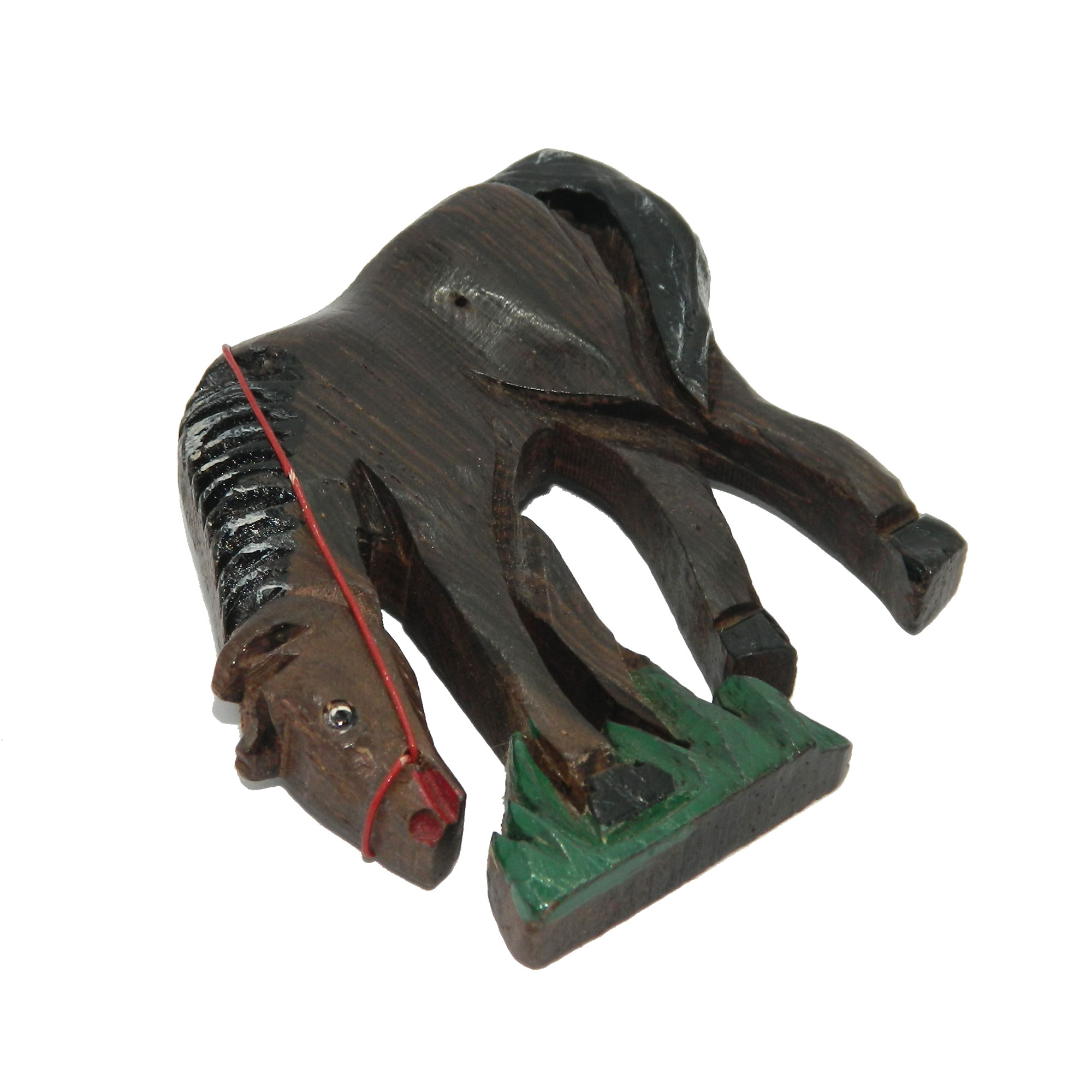 Hand carved rosewood horse brooch