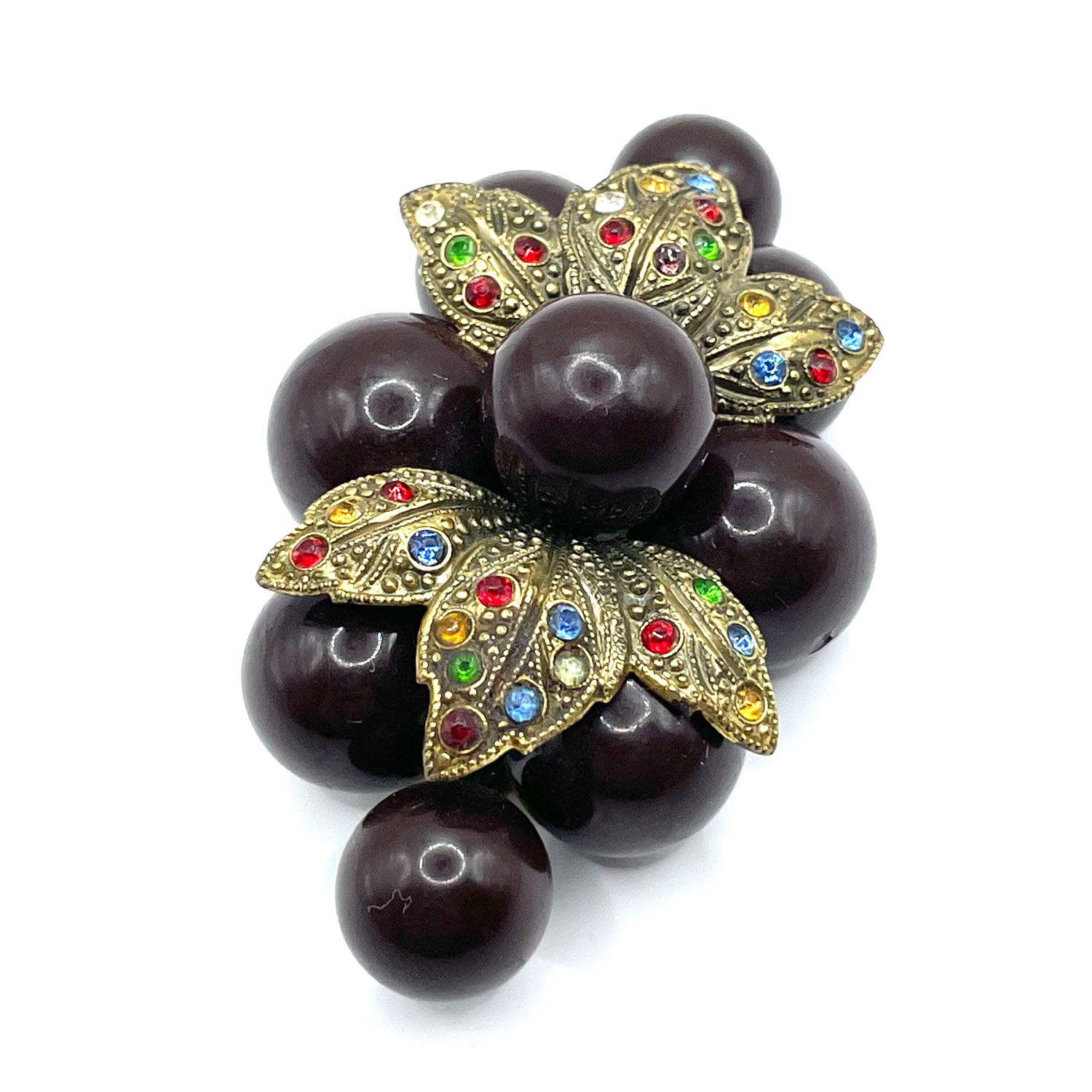1930s celluloid floral rhinestone floral brooch
