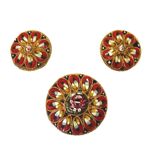 vintage micro mosaic brooch and earring set