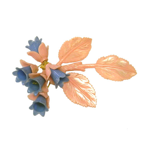 1930's celluloid leaf and flower brooch