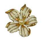 Trifari enameled pearl flower brooch