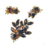 1950s amber rhinestone brooch and earring set