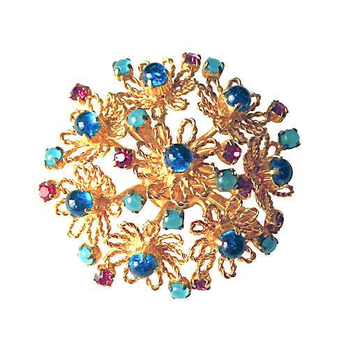 blue and gold cabochon brooch