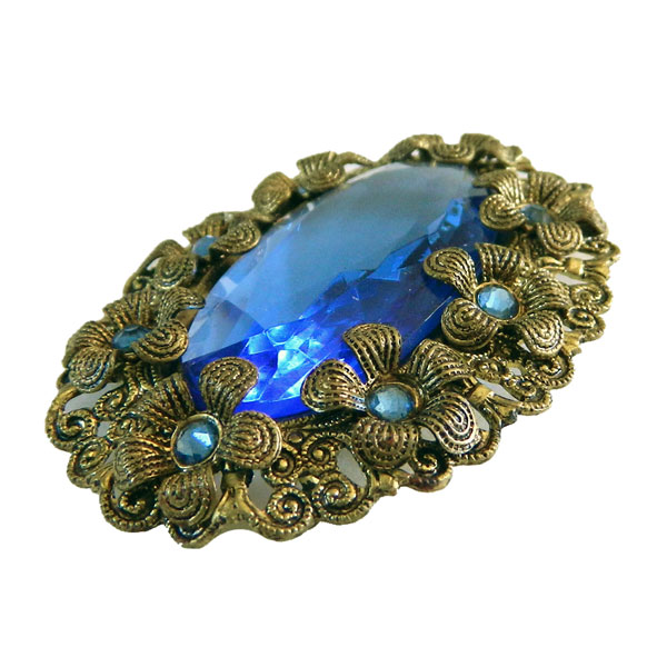 Blue rhinestone flower brooch