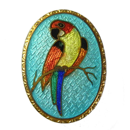 Enameled parrot brooch