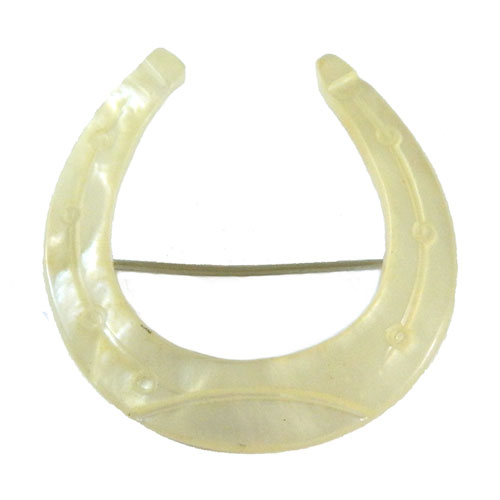 Antique mother of pearl horseshoe brooch