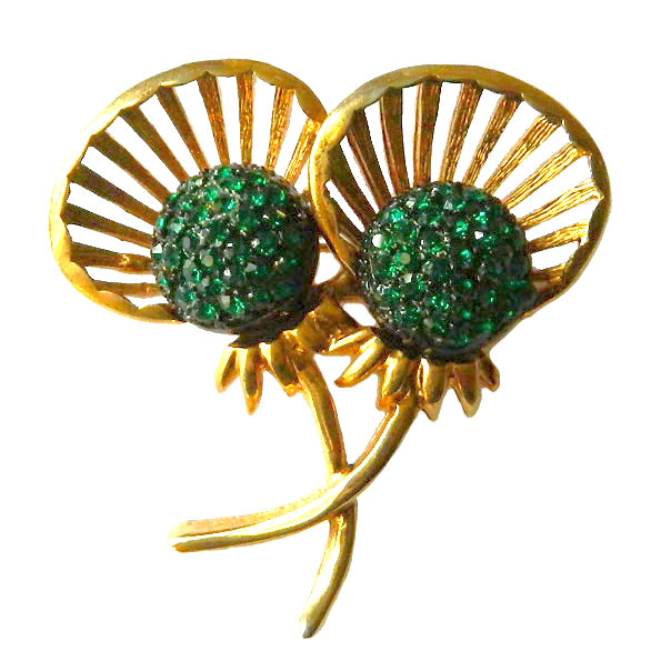 Green rhinestone flower brooch