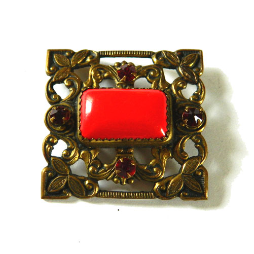 1930's red rhinestone brooch
