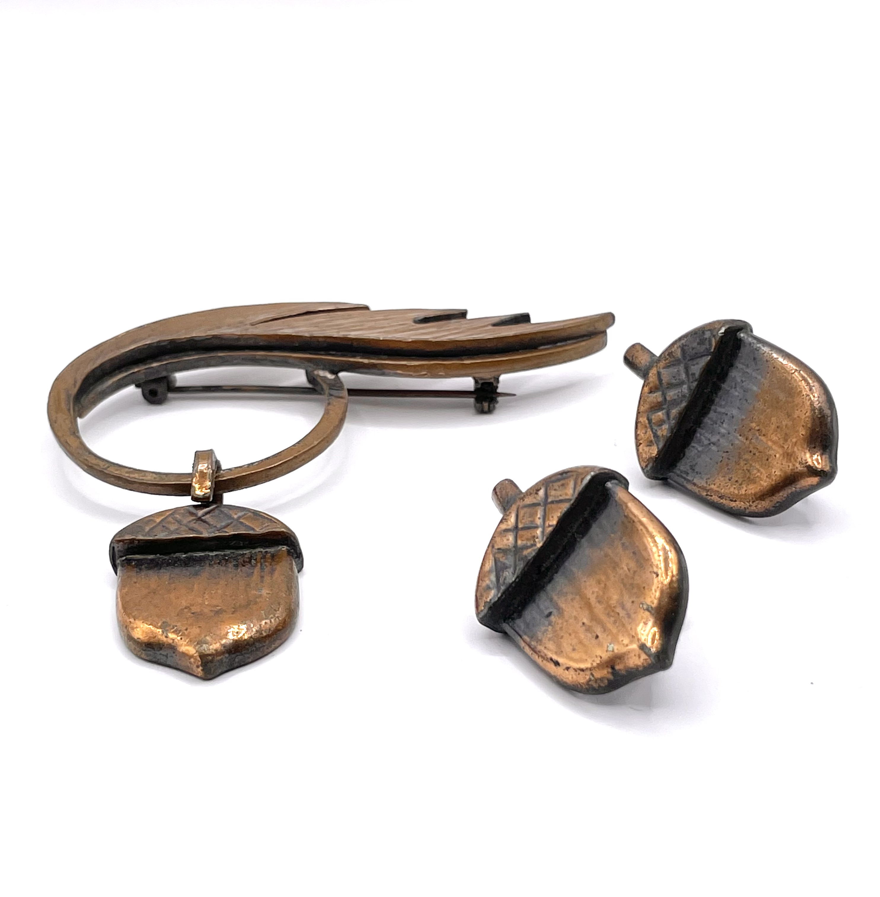 1950s Rebajes copper brooch and earrings
