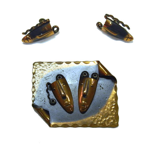 1950's Renoir copper brooch and earrings