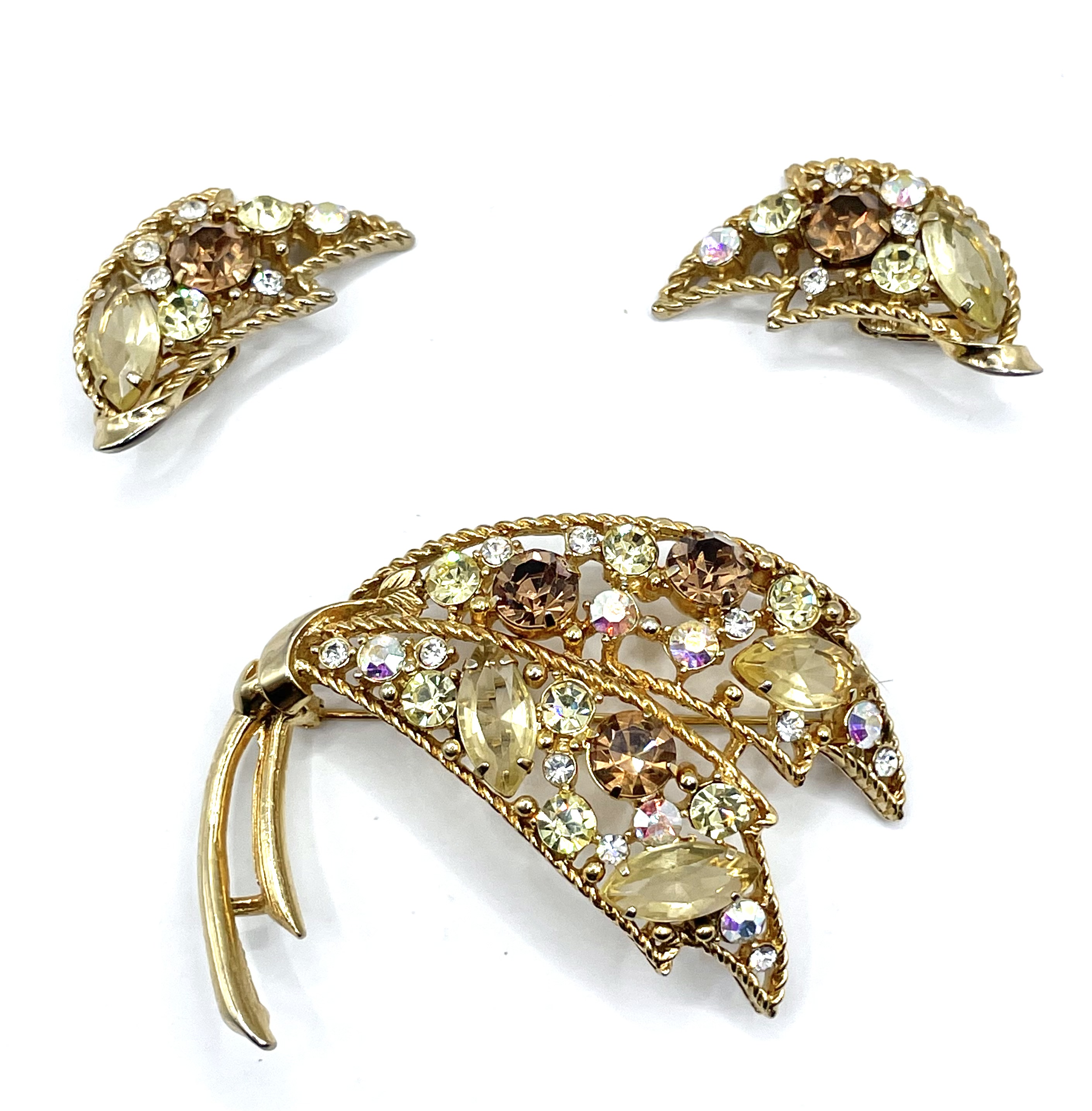 Emmons rhinestone brooch and earring set