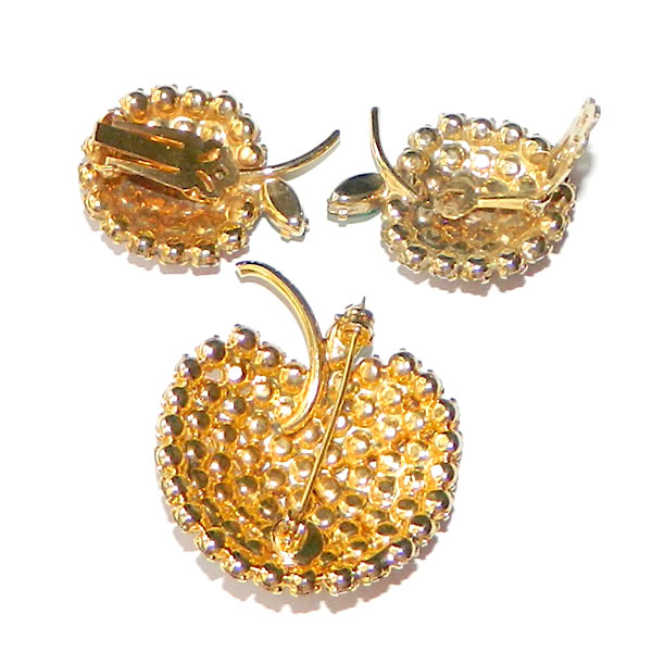 Rhinestone apple brooch and earring set