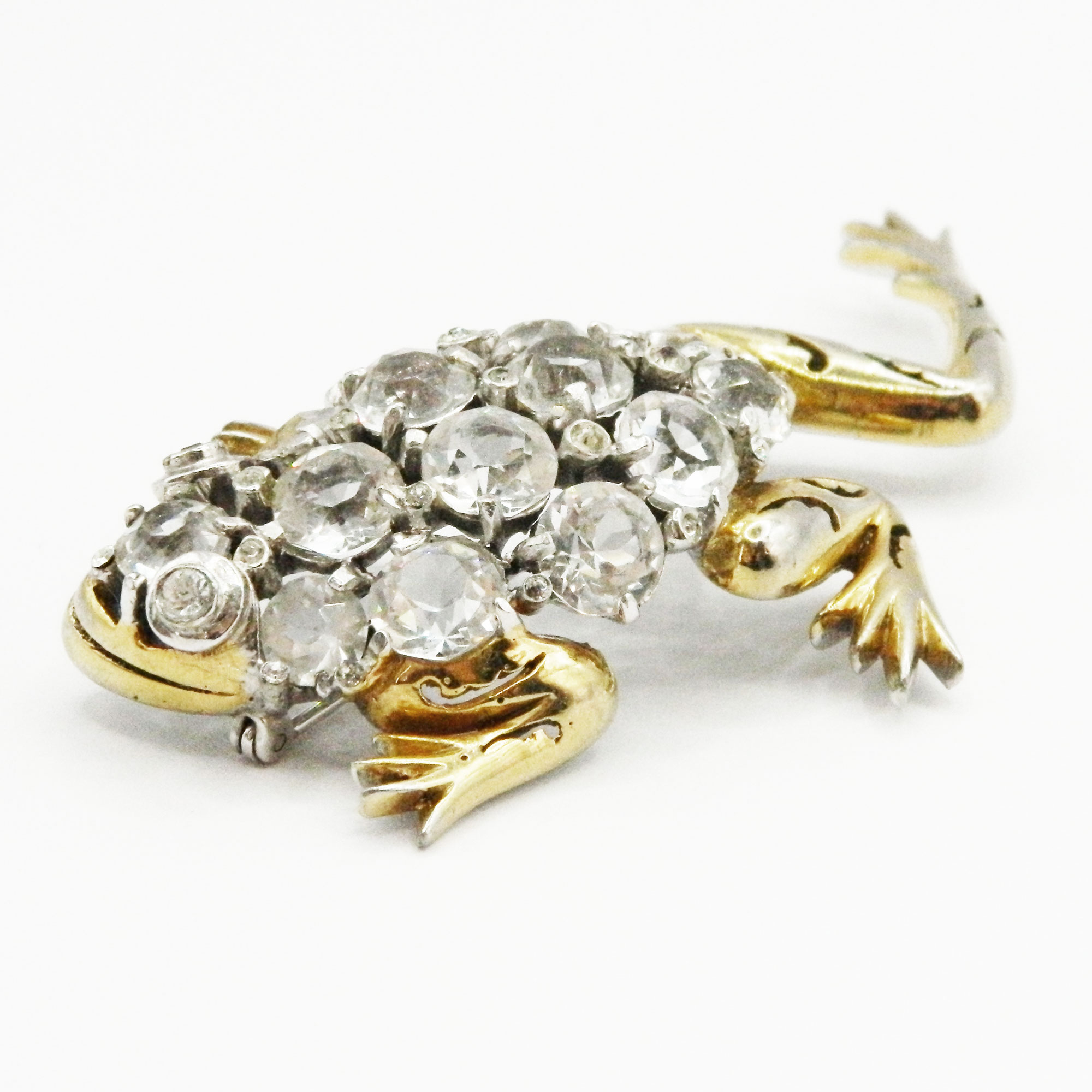 1940s Reja rhinestone frog brooch and earring set
