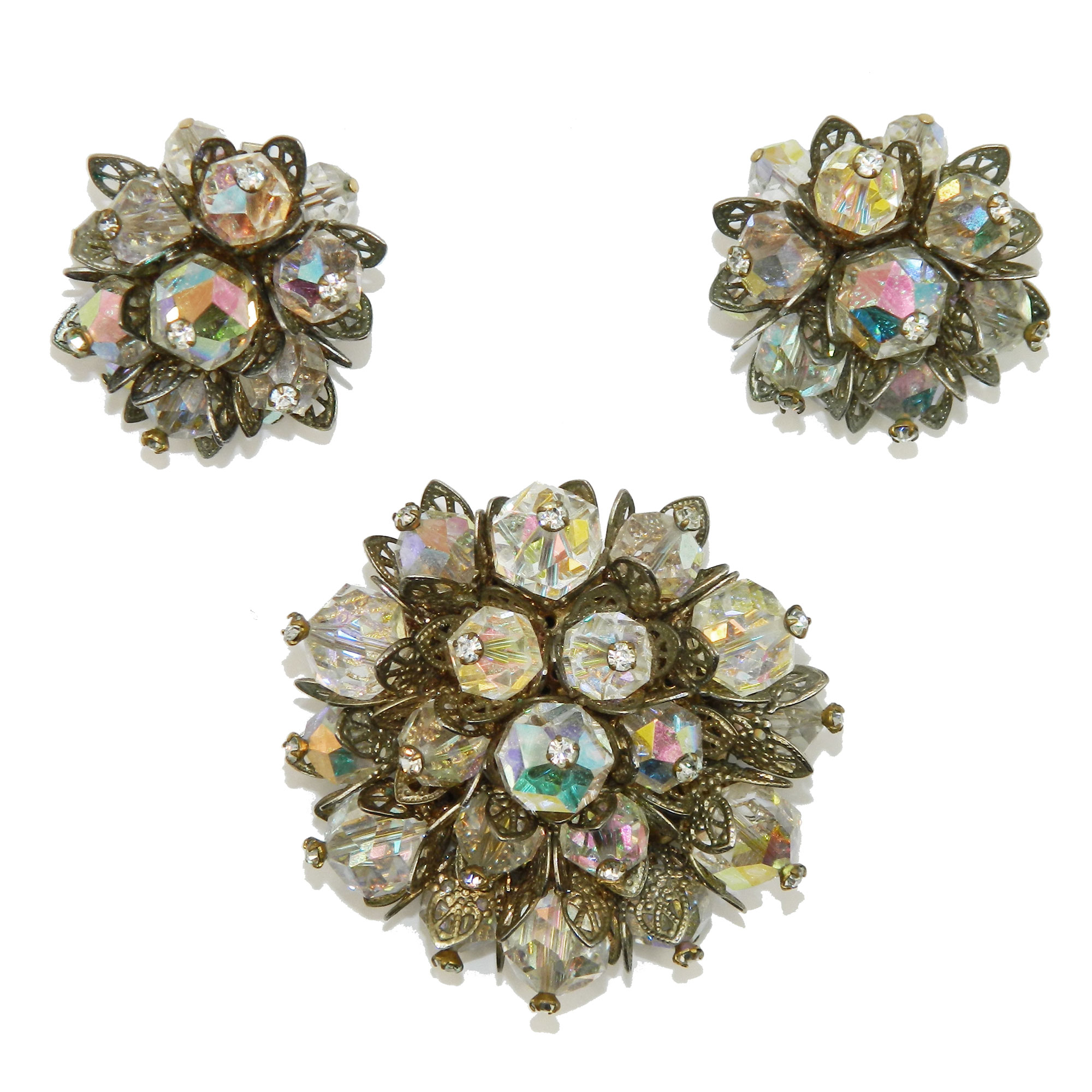 1950s Laguna crystal brooch and earring set