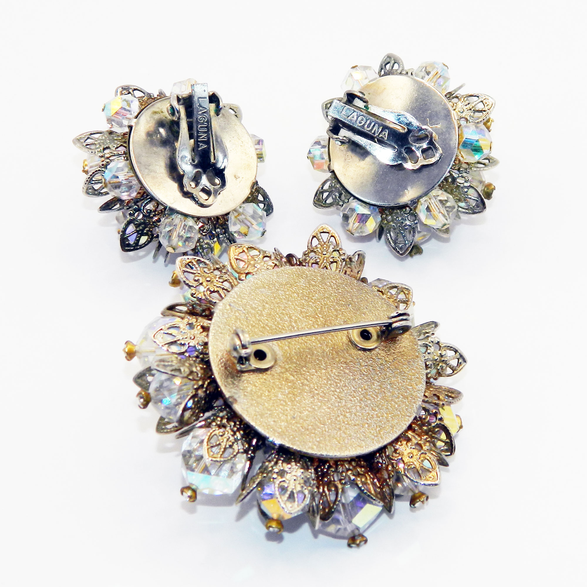 1950s Laguna crystal brooch and earring set