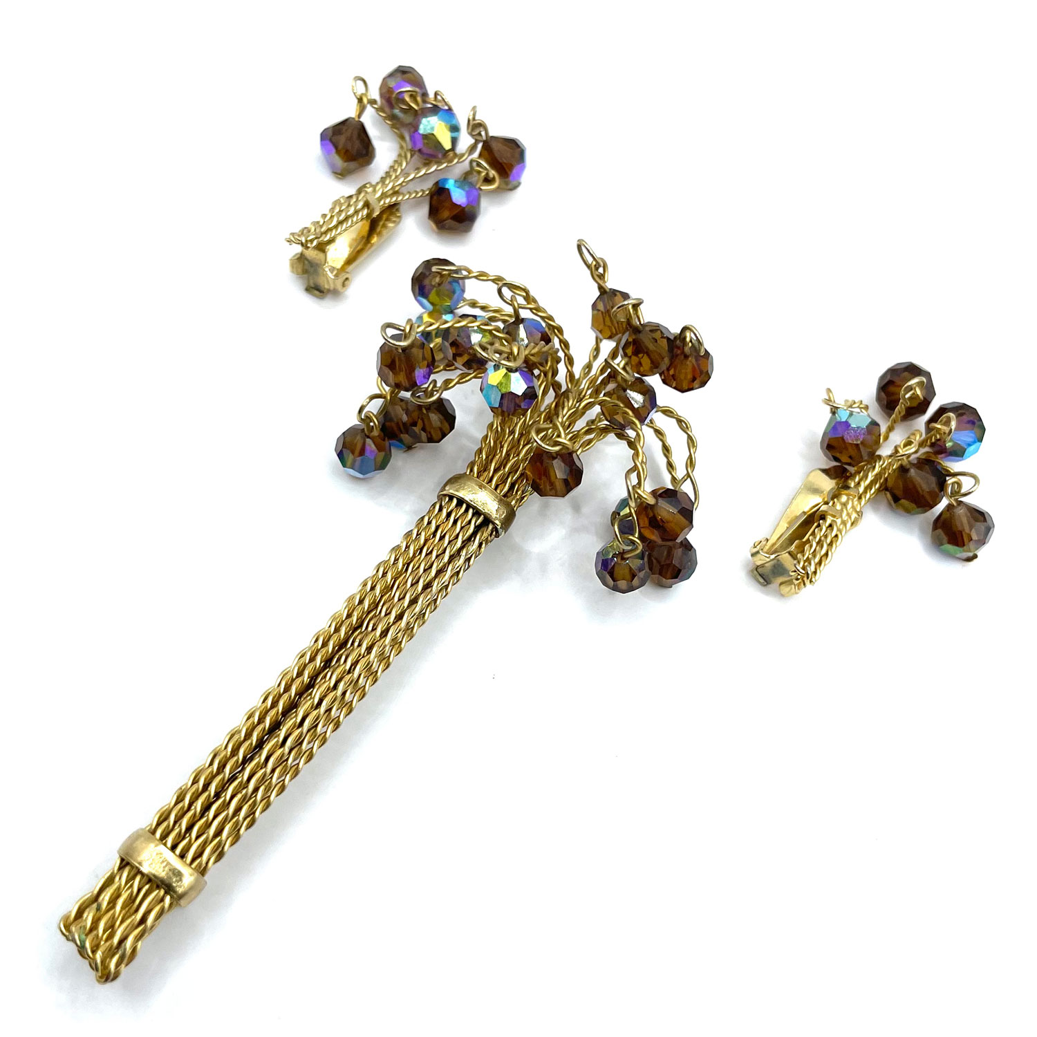 1960s crystal bead brooch and earring set