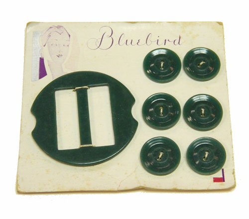 1930's green bakelite buckle and button set