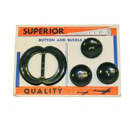 Matching 1930's green slide belt buckle and button set