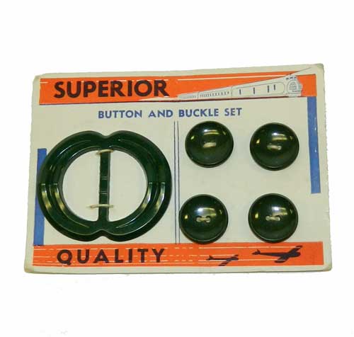 Matching 1930's green slide belt buckle and button set