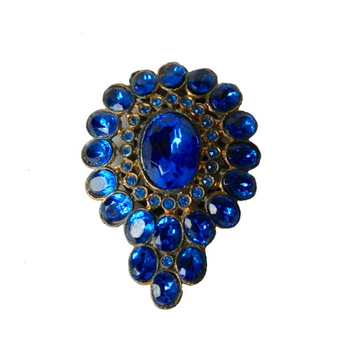 1930's blue rhinestone dress clip and brooch