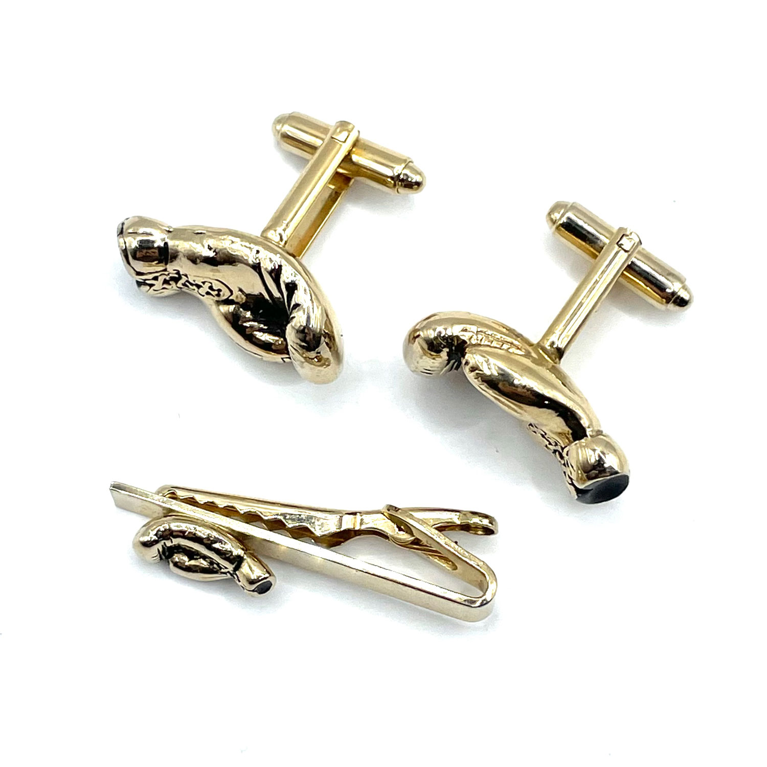 Vintage boxing glove cufflinks and tie clip set