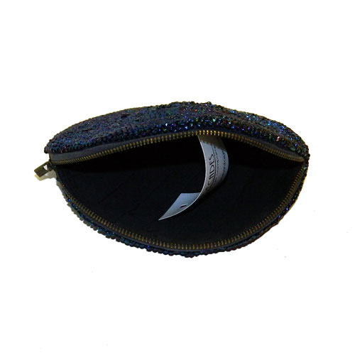1940's iridescent blue glass beaded coin purse