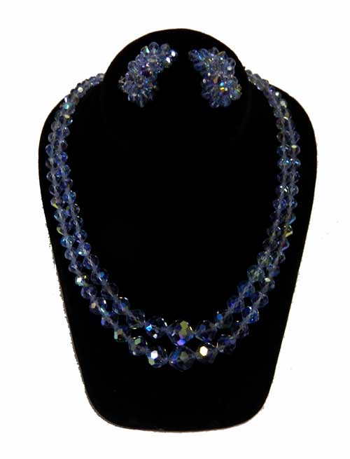 1950's Laguna blue aurora borealis crystal necklace and earring set