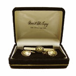Spanish damascene cuff link and tie clip set