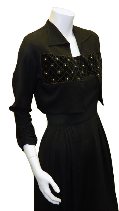 1940's little black rayon crepe dress